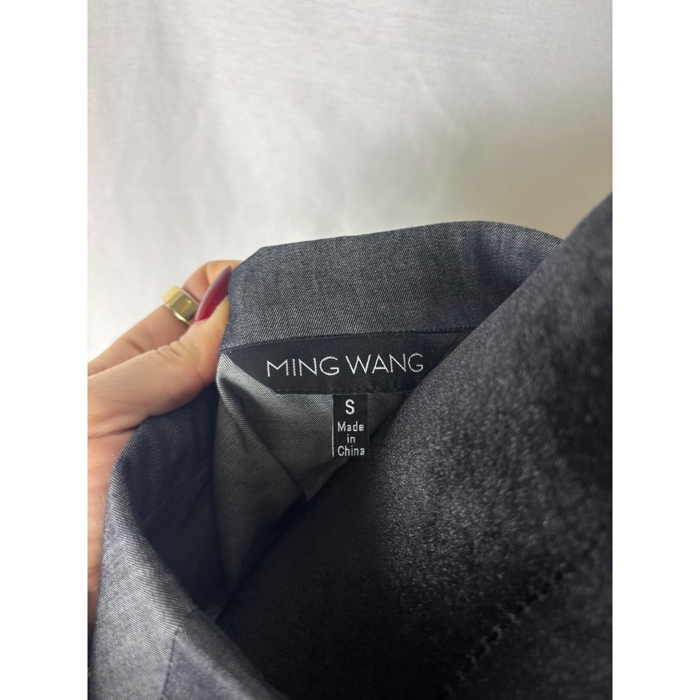 Ming Wang Blazer Jacket Women S Gray Excellent Double Breasted Cotton Office - Picture 5 of 7